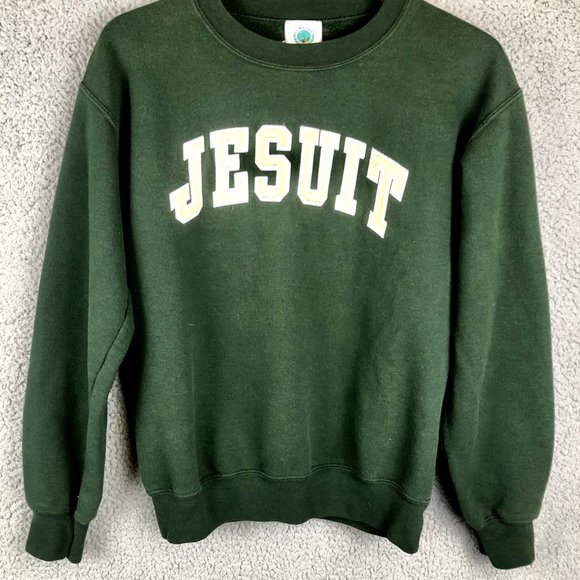 Gildan Other - Vintage 90s Jesuit Crewneck Sweatshirt Green Adult Size Small Embroidered Logo